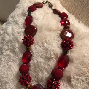 Red multi texture beads with sterling clasp